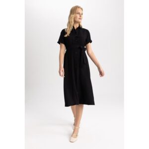 Defacto Woman Traditional Short Sleeve Woven Dress - Black