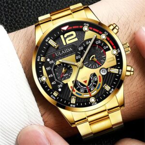 Wrist Watch For Men Luminous Analog Quartz Luxury Fashion Watch - Gold